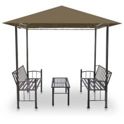 Topdeal Pavillon De Jardin Et Table Et Bancs 2,5x1,5x2,4m Taupe 180g/m² FF312222_FR 9 Topdeal Pavillon De Jardin Et Table Et Bancs 2,5x1,5x2,4m Taupe 180g/m² FF312222_FR -Pergola Soldes 56578726 3