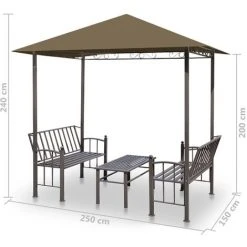 Topdeal Pavillon De Jardin Et Table Et Bancs 2,5x1,5x2,4m Taupe 180g/m² FF312222_FR 11 Topdeal Pavillon De Jardin Et Table Et Bancs 2,5x1,5x2,4m Taupe 180g/m² FF312222_FR -Pergola Soldes 56578726 5