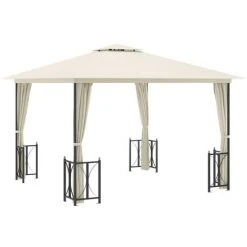 INLIFE Tonnelle Avec Parois Et Toit Double 3x3 M Crème -Pergola Soldes 56631252 2