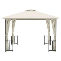 INLIFE Tonnelle Avec Parois Et Toit Double 3x3 M Crème -Pergola Soldes 56631252 4