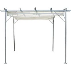 INLIFE Pergola Avec Toit Rétractable Blanc Crème 3 X 3 M Acier -Pergola Soldes 56631261 4
