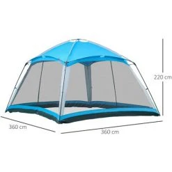 Outsunny Tente De Camping Familiale - Tente Dôme 8 Pers. Max. - Sac De Transport, 4 Parois En Maille - Dim. 3,6L X 3,6l X 2,2H M - Polyester Bleu - Bleu -Pergola Soldes 56842141 3