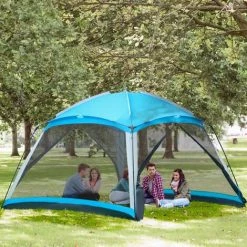 Outsunny Tente De Camping Familiale - Tente Dôme 8 Pers. Max. - Sac De Transport, 4 Parois En Maille - Dim. 3,6L X 3,6l X 2,2H M - Polyester Bleu - Bleu -Pergola Soldes 56842141 5