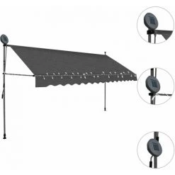 NOVA Manuel De Tente Rétractile Avec LED Anthracite Différentes Tailles Auvent Manuel Rétractable Avec LED 350 Cm Anthracite Taille : 350 Cm -Pergola Soldes 57097039 3