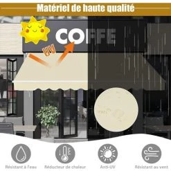 GOPLUS Store Banne Rétractable, Auvent D'Abri Manuel En Aluminium Et Tissu Résistant Aux UV Et à L'eau Avec Manivelle Et Angle Réglable 5-35°pour Balcon, Fenêtre, Terrasse (250X200CM, Beige) -Pergola Soldes 57205706 2