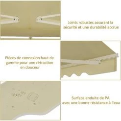 GOPLUS Store Banne Rétractable, Auvent D'Abri Manuel En Aluminium Et Tissu Résistant Aux UV Et à L'eau Avec Manivelle Et Angle Réglable 5-35°pour Balcon, Fenêtre, Terrasse (250X200CM, Beige) -Pergola Soldes 57205706 3