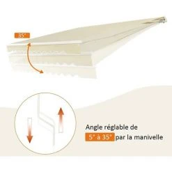 GOPLUS Store Banne Rétractable, Auvent D'Abri Manuel En Aluminium Et Tissu Résistant Aux UV Et à L'eau Avec Manivelle Et Angle Réglable 5-35°pour Balcon, Fenêtre, Terrasse (250X200CM, Beige) -Pergola Soldes 57205706 4