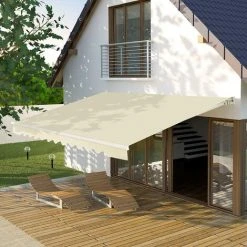 GOPLUS Store Banne Rétractable, Auvent D'Abri Manuel En Aluminium Et Tissu Résistant Aux UV Et à L'eau Avec Manivelle Et Angle Réglable 5-35°pour Balcon, Fenêtre, Terrasse (250X200CM, Beige) -Pergola Soldes 57205706 5