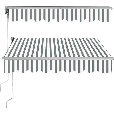 GOPLUS Store Banne Auvent ManuelRétractable Avec Manivelle En Aluminium Et Polyester, Imperméable, Résistant Aux UV, Pour Terrasse, Bistro, Balcon (250x200CM, Gris-Blanc) 3 GOPLUS Store Banne Auvent ManuelRétractable Avec Manivelle En Aluminium Et Polyester, Imperméable, Résistant Aux UV, Pour Terrasse, Bistro, Balcon (250x200CM, Gris-Blanc)