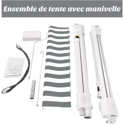 GOPLUS Store Banne Auvent ManuelRétractable Avec Manivelle En Aluminium Et Polyester, Imperméable, Résistant Aux UV, Pour Terrasse, Bistro, Balcon (250x200CM, Gris-Blanc) 4 GOPLUS Store Banne Auvent ManuelRétractable Avec Manivelle En Aluminium Et Polyester, Imperméable, Résistant Aux UV, Pour Terrasse, Bistro, Balcon (250x200CM, Gris-Blanc) – Image 2