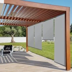 IDMARKET Lot De 3 Stores Enrouleurs L.124 X H. 225 CM Pour Pergola Gris Clair -Pergola Soldes 57257164 3