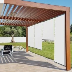 IDMARKET Lot De 3 Stores Enrouleurs L.124 X H. 225 CM Pour Pergola Blanc -Pergola Soldes 57257166 3