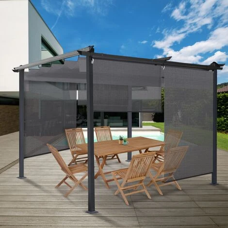 IDMARKET Lot De 3 Stores Enrouleurs Tamisants L.124 X H. 225 CM Pour Pergola Gris Anthracite 3 IDMARKET Lot De 3 Stores Enrouleurs Tamisants L.124 X H. 225 CM Pour Pergola Gris Anthracite