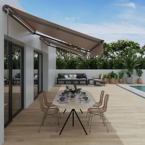 BEAU RIVAGE Store Banne Manuel Sans Coffre 2,40 X 2m En Aluminium, Structure Grise Anthracite, Toile Taupe BEAURIVAGE 4 BEAU RIVAGE Store Banne Manuel Sans Coffre 2,40 X 2m En Aluminium, Structure Grise Anthracite, Toile Taupe BEAURIVAGE – Image 2