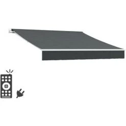 BEAU RIVAGE Store Banne Motorisé Semi Coffre 2,90 X 2,5m En Aluminium, Structure Blanche , Toile Grise Anthracite BEAURIVAGE