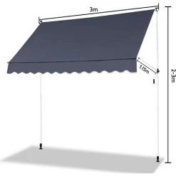 VIEWEE Store Banne Manuel Rétractable 3 X 1,15 M Anthracite, Tissu Imperméable Et Résistant Aux UV, Cadre Aluminium, Montage Sans Per?age 8 VIEWEE Store Banne Manuel Rétractable 3 X 1,15 M Anthracite, Tissu Imperméable Et Résistant Aux UV, Cadre Aluminium, Montage Sans Per?age -Pergola Soldes 57502858 2