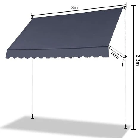 VIEWEE Store Banne Manuel Rétractable 3 X 1,15 M Anthracite, Tissu Imperméable Et Résistant Aux UV, Cadre Aluminium, Montage Sans Per?age 4 VIEWEE Store Banne Manuel Rétractable 3 X 1,15 M Anthracite, Tissu Imperméable Et Résistant Aux UV, Cadre Aluminium, Montage Sans Per?age – Image 2