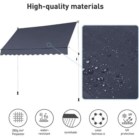 VIEWEE Store Banne Manuel Rétractable 3 X 1,15 M Anthracite, Tissu Imperméable Et Résistant Aux UV, Cadre Aluminium, Montage Sans Per?age 5 VIEWEE Store Banne Manuel Rétractable 3 X 1,15 M Anthracite, Tissu Imperméable Et Résistant Aux UV, Cadre Aluminium, Montage Sans Per?age – Image 3