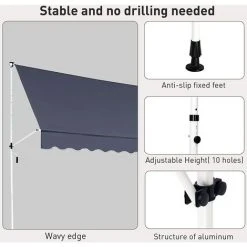 VIEWEE Store Banne Manuel Rétractable 3 X 1,15 M Anthracite, Tissu Imperméable Et Résistant Aux UV, Cadre Aluminium, Montage Sans Per?age 10 VIEWEE Store Banne Manuel Rétractable 3 X 1,15 M Anthracite, Tissu Imperméable Et Résistant Aux UV, Cadre Aluminium, Montage Sans Per?age -Pergola Soldes 57502858 4