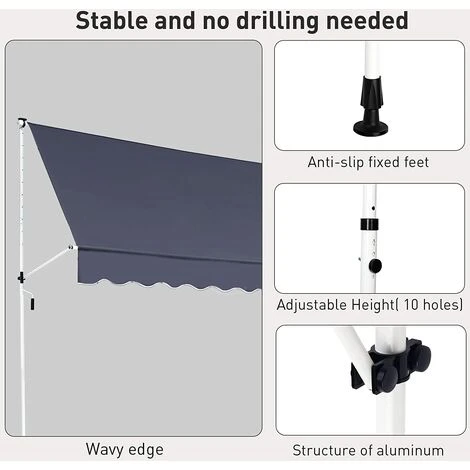 VIEWEE Store Banne Manuel Rétractable 3 X 1,15 M Anthracite, Tissu Imperméable Et Résistant Aux UV, Cadre Aluminium, Montage Sans Per?age 6 VIEWEE Store Banne Manuel Rétractable 3 X 1,15 M Anthracite, Tissu Imperméable Et Résistant Aux UV, Cadre Aluminium, Montage Sans Per?age – Image 4