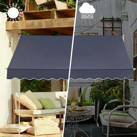 VIEWEE Store Banne Manuel Rétractable 3 X 1,15 M Anthracite, Tissu Imperméable Et Résistant Aux UV, Cadre Aluminium, Montage Sans Per?age 7 VIEWEE Store Banne Manuel Rétractable 3 X 1,15 M Anthracite, Tissu Imperméable Et Résistant Aux UV, Cadre Aluminium, Montage Sans Per?age – Image 5