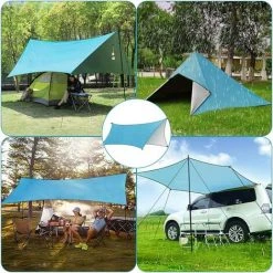 AIDUCHO Bâche De Tente Camping Bâche Imperméable Avec Piquets De Sol Et Cordes, Parasol UV Légère Bâche Pour Hamac Camping En Plein Air (3 * 3M) -Pergola Soldes 57583809 5