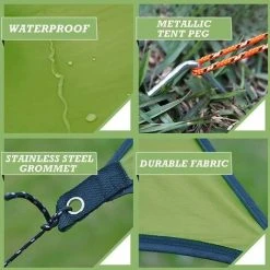 AIDUCHO Bâche De Tente 3x4.45m Bâche De Camping étanche Bâche De Camping Légère Auvent Tapis De Sol De Tente Protection Contre La Pluie Protection Solaire Bâche Extérieure Pliable Pour Hamac Pique-nique Plage （vert Armée） -Pergola Soldes 57583818 3