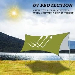 AIDUCHO Bâche De Tente 3x4.45m Bâche De Camping étanche Bâche De Camping Légère Auvent Tapis De Sol De Tente Protection Contre La Pluie Protection Solaire Bâche Extérieure Pliable Pour Hamac Pique-nique Plage （vert Armée） -Pergola Soldes 57583818 4