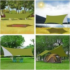 AIDUCHO Bâche De Tente 3x4.45m Bâche De Camping étanche Bâche De Camping Légère Auvent Tapis De Sol De Tente Protection Contre La Pluie Protection Solaire Bâche Extérieure Pliable Pour Hamac Pique-nique Plage （vert Armée） -Pergola Soldes 57583818 5