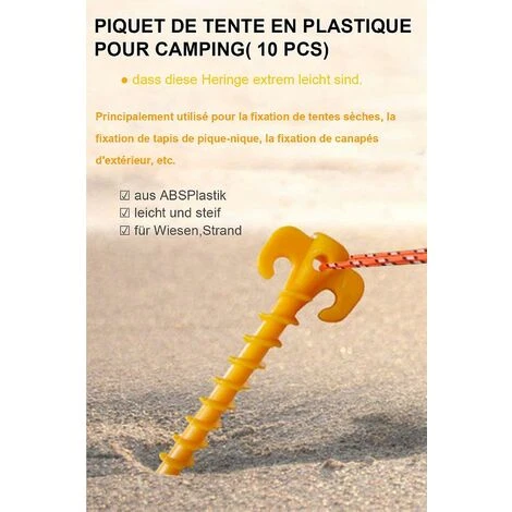 Fei Yu 10 Pcs Plastic Tent Stakes Plage Ground Grass Stakes Pour 20cm Tente Équipement Essentiel Pour Le Camping, La Randonnée, Le Jardinage 4 Fei Yu 10 Pcs Plastic Tent Stakes Plage Ground Grass Stakes Pour 20cm Tente Équipement Essentiel Pour Le Camping, La Randonnée, Le Jardinage – Image 2