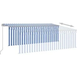 TRUE DEAL Auvent Manuel Rétractable Avec Store Et LED 4x3 M Bleu Et Blanc -Pergola Soldes 57819488 3