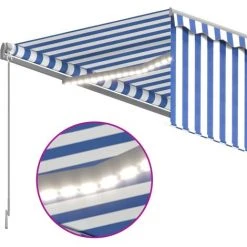 TRUE DEAL Auvent Manuel Rétractable Avec Store Et LED 4x3 M Bleu Et Blanc -Pergola Soldes 57819488 5