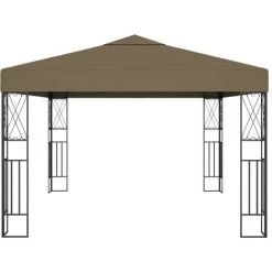 TRUE DEAL Tonnelle Avec Guirlande Lumineuse à LED 3x4 M Taupe Tissu -Pergola Soldes 57819676 4