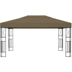 TRUE DEAL Tonnelle Avec Guirlande Lumineuse à LED 3x4 M Taupe Tissu -Pergola Soldes 57819676 5