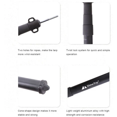 SHINETRIP Poteaux De Bâche En Alliage D'aluminium Réglables Tiges De Tente Légères Télescopiques Portables Pour Le Camping Sac à Dos Randonnée équipement De Camping En Plein Air - Le Noir 5 SHINETRIP Poteaux De Bâche En Alliage D'aluminium Réglables Tiges De Tente Légères Télescopiques Portables Pour Le Camping Sac à Dos Randonnée équipement De Camping En Plein Air - Le Noir – Image 3