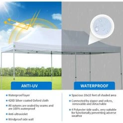 GREADEN Tonnelle De Jardin 3x6m, Tente Pliante Avec Tube 32mm En Acier + Bâche 220g/㎡ Enduit PVC Étanche & Anti-UV + Sac à Roulettes & Kit D’Ancrage Inclus Pour Camping, Festival, Plage - Blanc -Pergola Soldes 58040518 4