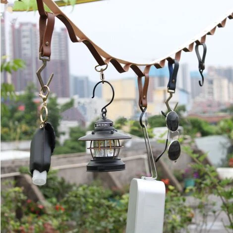 DONTODENT Suspension Extérieure Multifonctionnel Ruban Multifonctionnel Lanière De Tente En Cuir PU - Crochets En Métal Blanc + Marron * 5 4 DONTODENT Suspension Extérieure Multifonctionnel Ruban Multifonctionnel Lanière De Tente En Cuir PU - Crochets En Métal Blanc + Marron * 5 – Image 2