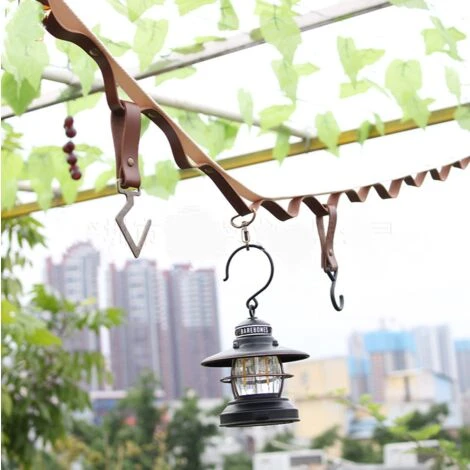 DONTODENT Suspension Extérieure Multifonctionnel Ruban Multifonctionnel Lanière De Tente En Cuir PU - Crochets En Métal Blanc + Marron * 5 5 DONTODENT Suspension Extérieure Multifonctionnel Ruban Multifonctionnel Lanière De Tente En Cuir PU - Crochets En Métal Blanc + Marron * 5 – Image 3