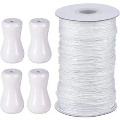 TRIOMPHE Corde D'Ombrage Tressé 50M/Rouleau Avec 4 Pièces Pendentif En Bois Pour Aluminium Store Ombre, Plante De Jardinage Et De L'Artisanat (Blanc)T-Audace