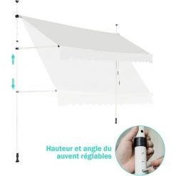 GOPLUS Store Banne Manuel Rétractable En Aluminium,Auvent Banne De Balcon Rétractable Avec Tissu Oxford,Hauteur Réglable 2-3M,Protection Solaire Et Pluie Pour Jardin (1,5X1,2M, Beige) -Pergola Soldes 58171695 3