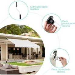 GOPLUS Store Banne Manuel Rétractable En Aluminium,Auvent Banne De Balcon Rétractable Avec Tissu Oxford,Hauteur Réglable 2-3M,Protection Solaire Et Pluie Pour Jardin (1,5X1,2M, Beige) -Pergola Soldes 58171695 4