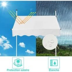 GOPLUS Store Banne Manuel Rétractable En Aluminium,Auvent Banne De Balcon Rétractable Avec Tissu Oxford,Hauteur Réglable 2-3M,Protection Solaire Et Pluie Pour Jardin (1,5X1,2M, Beige) -Pergola Soldes 58171695 5