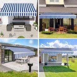 VINGO Store De Balcon Store Banne Manuel Store Extérieur Auvent Balcon Articulé Anti-UV Terrasse Jardin Bleu Blanc 250 X 200 Cm - Bleu -Pergola Soldes 58415091 3
