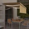 INLIFE Auvent Manuel Rétractable Avec Store Et LED 4x3m Jaune Et Blanc - Jaune -Pergola Soldes 58692307 1