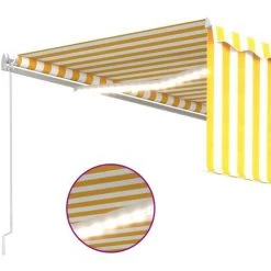 INLIFE Auvent Manuel Rétractable Avec Store Et LED 4x3m Jaune Et Blanc - Jaune -Pergola Soldes 58692307 5