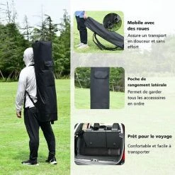 COSTWAY Tonnelle De Jardin 3x3m Pliable-Hauteur Réglable Avec Parois Latérales Amovibles Et Sac à Dos à Roulettes- Auvent Pour Camping, Festival, Plage, Gris -Pergola Soldes 58758540 4
