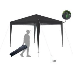 GREADEN Tente Pliante 3x3m ECO BRISO Tube 30mm En ALU & ACIER Bâche 220g/m² ENDUIT PVC 100% ÉTANCHE Tente Pliante De Réception Sac De Transport - Noir -Pergola Soldes 5878449 2