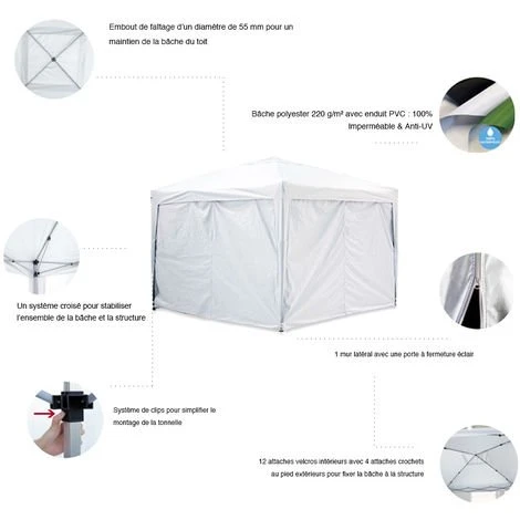 GREADEN Tente Pliante + Pack Côtés 3x3m ECO Tube 30mm En ALU & ACIER Bâche 220g/m² ENDUIT PVC 100% ÉTANCHE Tente Pliante + Sac De Transport - Noir 5 GREADEN Tente Pliante + Pack Côtés 3x3m ECO Tube 30mm En ALU & ACIER Bâche 220g/m² ENDUIT PVC 100% ÉTANCHE Tente Pliante + Sac De Transport - Noir – Image 3