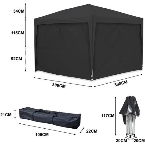 GREADEN Tente Pliante + Pack Côtés 3x3m ECO Tube 30mm En ALU & ACIER Bâche 220g/m² ENDUIT PVC 100% ÉTANCHE Tente Pliante + Sac De Transport - Noir 6 GREADEN Tente Pliante + Pack Côtés 3x3m ECO Tube 30mm En ALU & ACIER Bâche 220g/m² ENDUIT PVC 100% ÉTANCHE Tente Pliante + Sac De Transport - Noir – Image 4