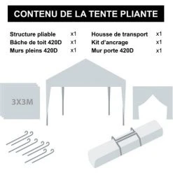 GREADEN Tente Pliante + Pack Côtés 3x3m ECO Tube 30mm En ALU & ACIER Bâche 220g/m² ENDUIT PVC 100% ÉTANCHE Tente Pliante + Sac De Transport - Noir 11 GREADEN Tente Pliante + Pack Côtés 3x3m ECO Tube 30mm En ALU & ACIER Bâche 220g/m² ENDUIT PVC 100% ÉTANCHE Tente Pliante + Sac De Transport - Noir -Pergola Soldes 5878453 5
